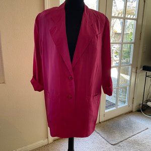 Women's 100% Silk Fuchsia Blazer 2 Button & 3 Pockets Size L Petite